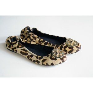 Tory Burch Animal Print Cow Skin Large Medallion Classic Ballet Flats US Size 9